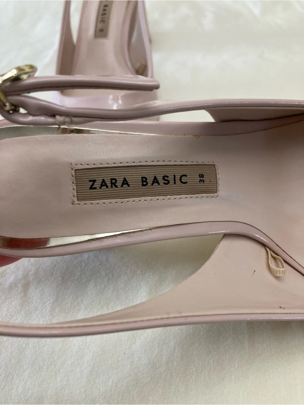 Zara Basic Pale Pink Patent Slingback Pointed Toe Heels US 7.5